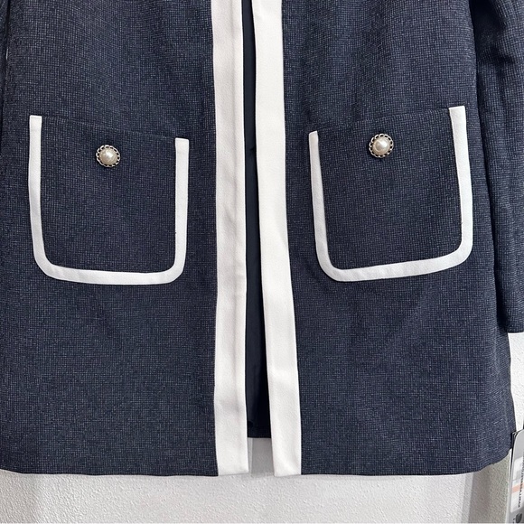 Karl Lagerfeld Blazer Navy Small Long Jacket White Contrast Trim Lined Pockets - Picture 6 of 15